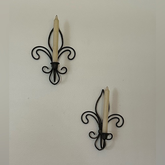 Fleur De Lis Hanging Taper Candle Holders - Picture 2 of 2